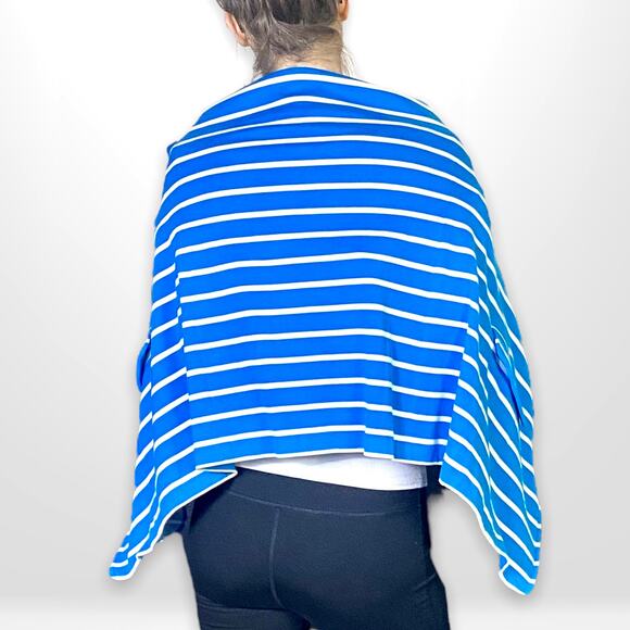 00s JOAN VASS Vintage Blue White Cotton Striped Collared Cardigan - Picture 2 of 9